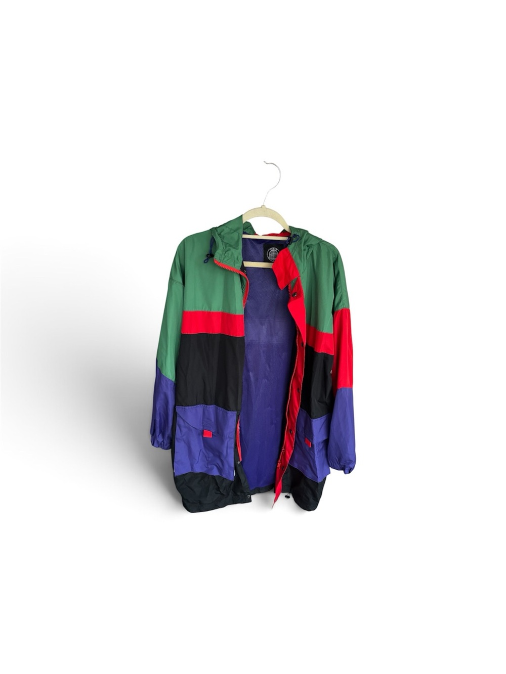 Urban Outfitters Colorblock Hooded Windbreaker - Green/Red/Blue/Black